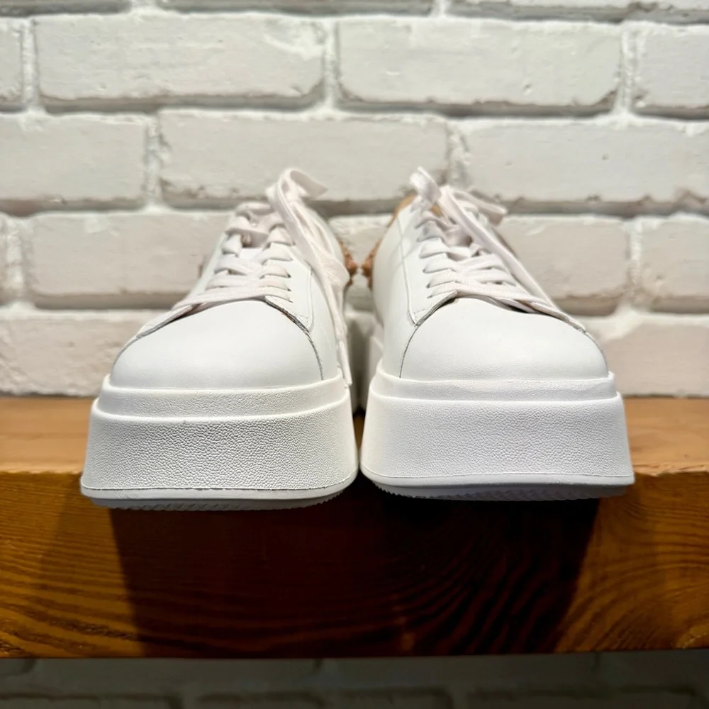 ASH Platform Sneakers White Leather NUDE Studded Heel Size 40 Luxury Chunky NIB - Picture 10 of 15